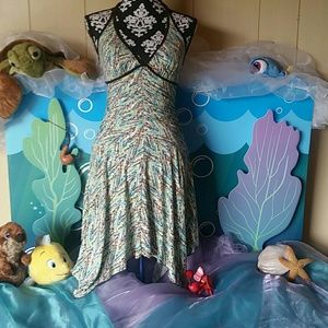 Sun dress Brown teal lime green summer halter